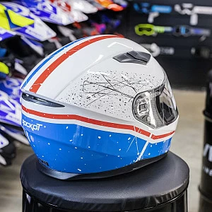 Шлем интеграл с очками ROCKOT RM-133 Daring (бел/син/красн глянц, XS)